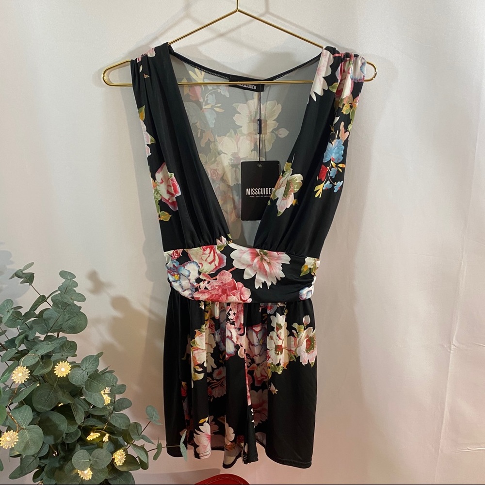 Misguided Floral Slinky Plunge Romper